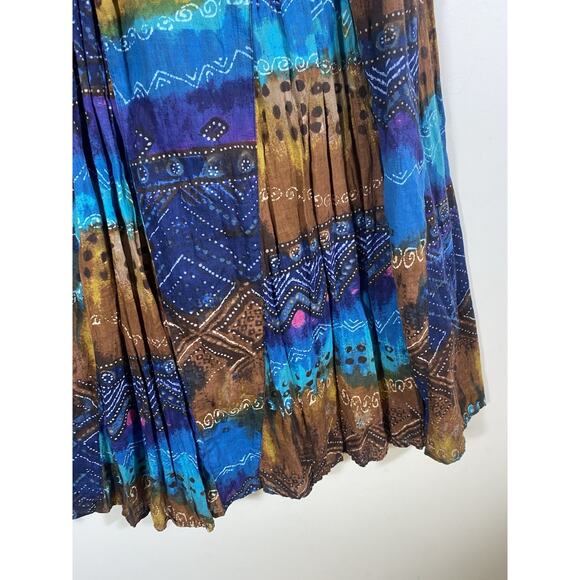 Chicos Maxi Skirt Size 2 Large Blue Brown Broomstick Gypsy Peasant Boho Y2K - Picture 9 of 13